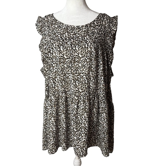 Maurices Tops - Maurices Blouse Plus Size 2X Top Short Ruffle Cap Sleeves Animal Print Black